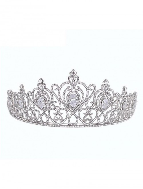 Headbands Queen Princess Tiara Crown Luxury AAA Zircon Rhinestone Wedding Bridal Headband(A1153) - Silver - CN185U2RYQH $46.04