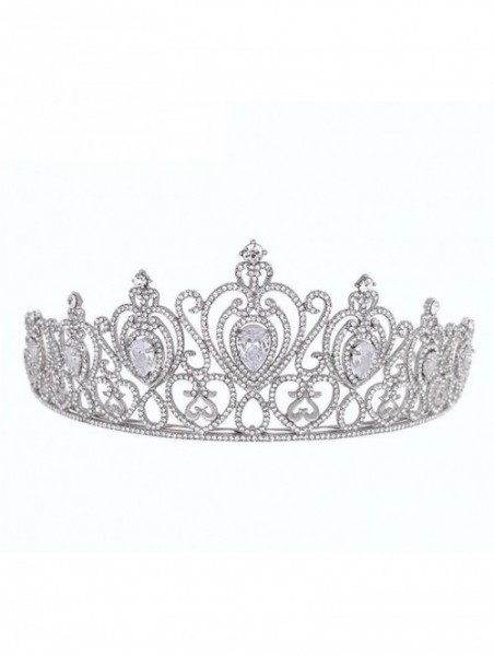 Headbands Queen Princess Tiara Crown Luxury AAA Zircon Rhinestone Wedding Bridal Headband(A1153) - Silver - CN185U2RYQH $46.04