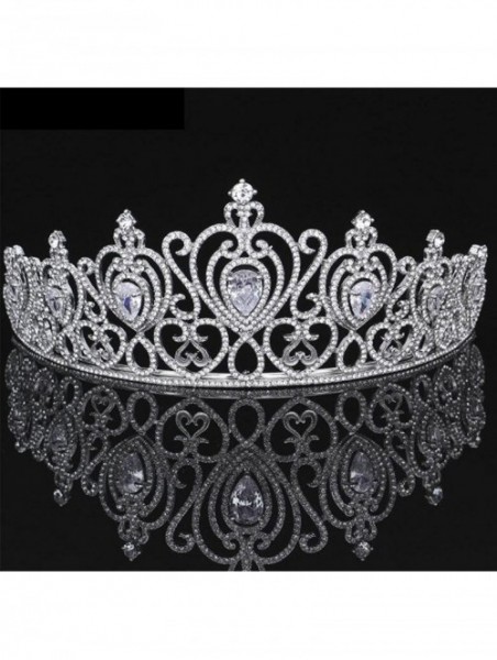 Headbands Queen Princess Tiara Crown Luxury AAA Zircon Rhinestone Wedding Bridal Headband(A1153) - Silver - CN185U2RYQH $46.04