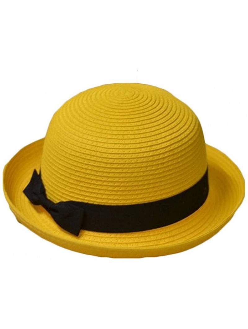 Sun Hats Bowknot Straw Summer Bowler Hat Sun Cap Hat for Ladies Womens - Km913-yellow Kids - CG12FU5BWXF $16.09