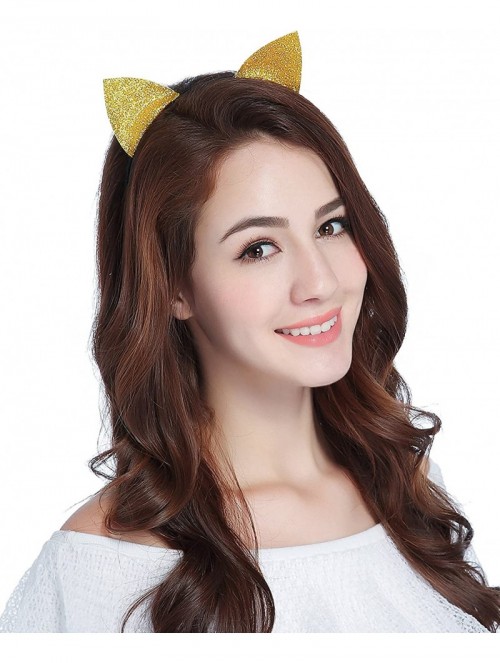 Headbands Christmas Headband Glitter Antlers Cat Ears Holiday Cosplay Party Costume - A - Gold - Cat Ears - CV184ROSHXH $10.34