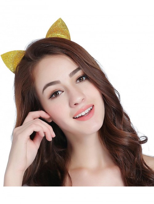 Headbands Christmas Headband Glitter Antlers Cat Ears Holiday Cosplay Party Costume - A - Gold - Cat Ears - CV184ROSHXH $10.34