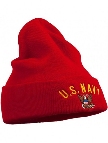 Skullies & Beanies US Navy Logo Embroidered Long Beanie - Red - CL11USNFW63 $30.59