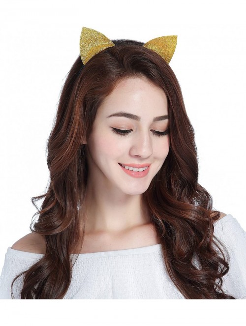 Headbands Christmas Headband Glitter Antlers Cat Ears Holiday Cosplay Party Costume - A - Gold - Cat Ears - CV184ROSHXH $10.34