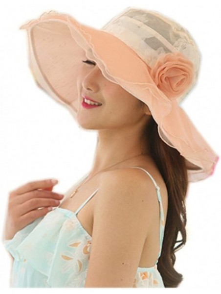 Sun Hats Womens Kentucky Derby Hats Organza Church Hat for Wedding Tea Party MZW0100 - Pink - CN17YX7CR52 $17.03