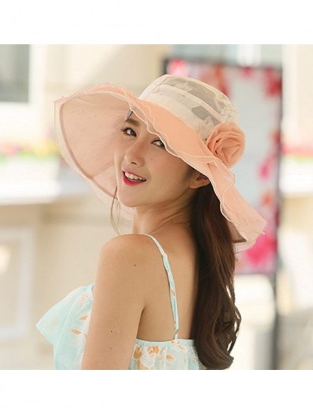 Sun Hats Womens Kentucky Derby Hats Organza Church Hat for Wedding Tea Party MZW0100 - Pink - CN17YX7CR52 $17.03