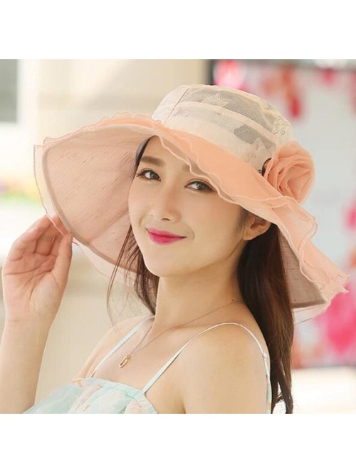 Sun Hats Womens Kentucky Derby Hats Organza Church Hat for Wedding Tea Party MZW0100 - Pink - CN17YX7CR52 $17.03