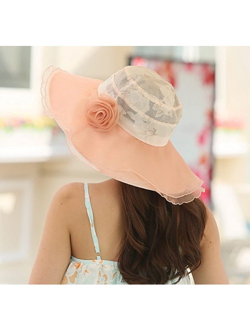 Sun Hats Womens Kentucky Derby Hats Organza Church Hat for Wedding Tea Party MZW0100 - Pink - CN17YX7CR52 $17.03