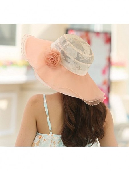 Sun Hats Womens Kentucky Derby Hats Organza Church Hat for Wedding Tea Party MZW0100 - Pink - CN17YX7CR52 $17.03