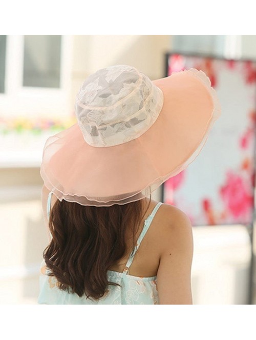 Sun Hats Womens Kentucky Derby Hats Organza Church Hat for Wedding Tea Party MZW0100 - Pink - CN17YX7CR52 $17.03