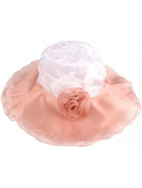 Sun Hats Womens Kentucky Derby Hats Organza Church Hat for Wedding Tea Party MZW0100 - Pink - CN17YX7CR52 $17.03