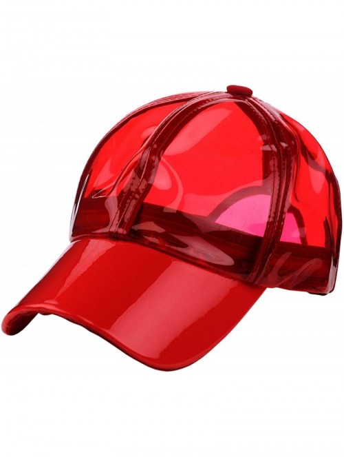 Baseball Caps Womens Transparent Waterproof PVC Rain Baseball Cap - Red - C218R6GR2ER $14.96