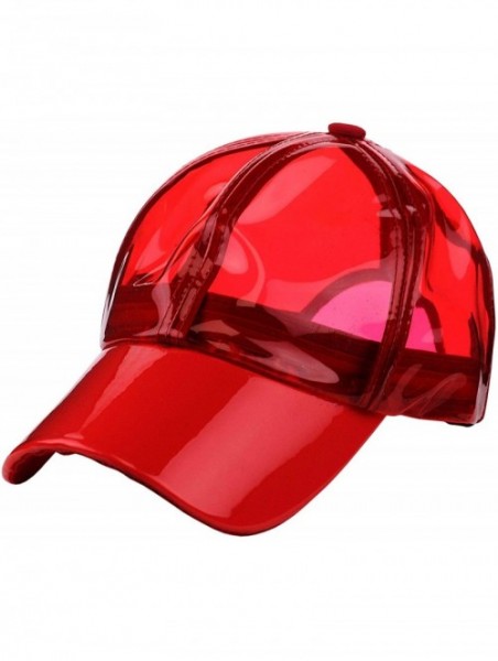 Baseball Caps Womens Transparent Waterproof PVC Rain Baseball Cap - Red - C218R6GR2ER $14.96