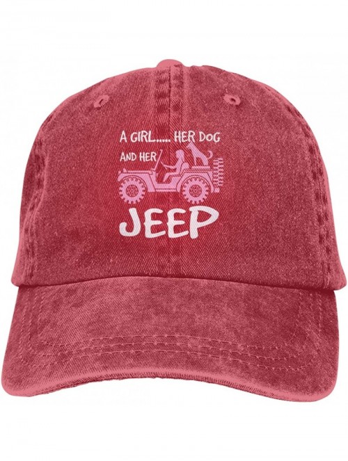 Baseball Caps A Girl Her Dog Her Classic Vintage Washed Denim Caps Baseball Hat Unisex - Red - C718WYX74DR $16.18
