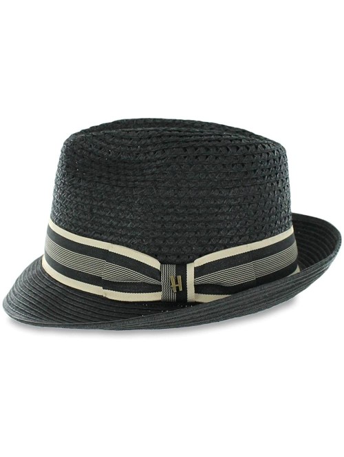 Fedoras Men Women Summer Woven Straw Trilby Fedora Hat in Ivory Tan Black - Mcfayblack - C418CT2ANZK $15.23