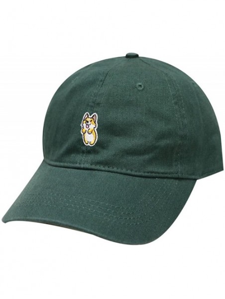 Baseball Caps Cute Welsi Corgi Cotton Baseball Dad Caps - Hunter Green - CH185WHXNRO $16.45