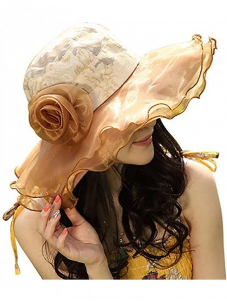 Sun Hats Women's Floral Pattern Sun Hat Multi-Layer Chiffon Wide Brim Bridal Cap - Antique Brass - CO185OY5YS9 $13.02