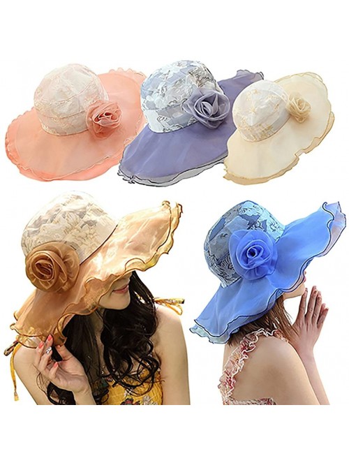 Sun Hats Women's Floral Pattern Sun Hat Multi-Layer Chiffon Wide Brim Bridal Cap - Antique Brass - CO185OY5YS9 $13.02