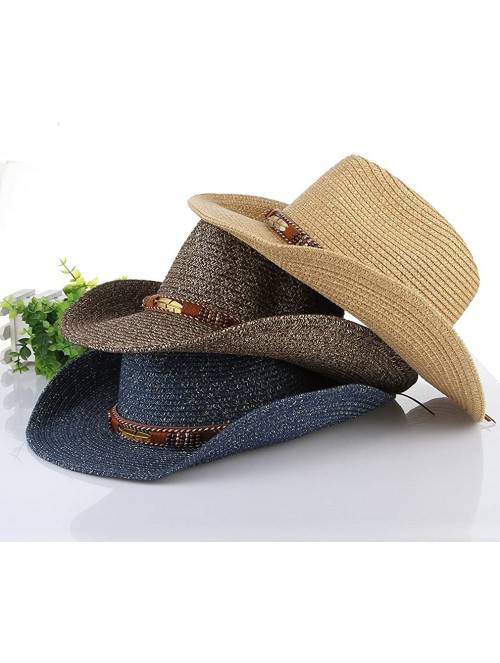 Cowboy Hats Western Outback Straw Cowboy Hat for Men Women PU Leather Band Cowgirl Roll Up Wide Brim Hat - Khaki - C018QG0RQL...