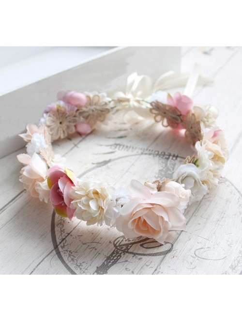 Headbands Adjustable Flower Headband Hair Wreath Floral Garland Crown Halo Headpiece with Ribbon Boho Wedding Festival - 1 - ...