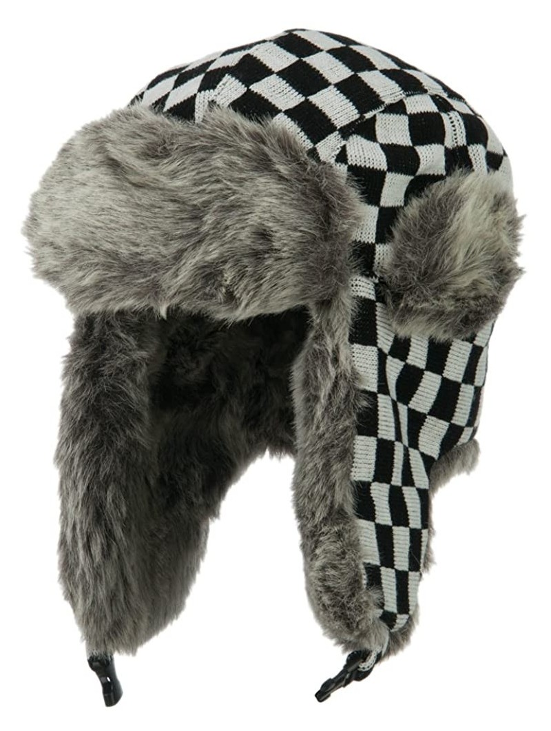 Bomber Hats Jacquard Checkered Trooper Hat - Black - CZ11PN6BEH1 $27.49