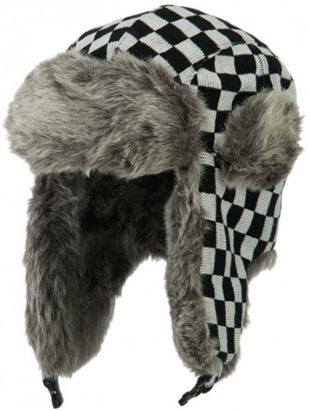 Bomber Hats Jacquard Checkered Trooper Hat - Black - CZ11PN6BEH1 $27.49