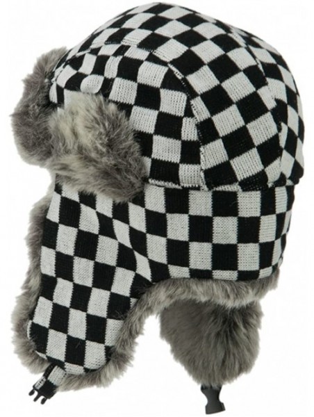 Bomber Hats Jacquard Checkered Trooper Hat - Black - CZ11PN6BEH1 $27.49