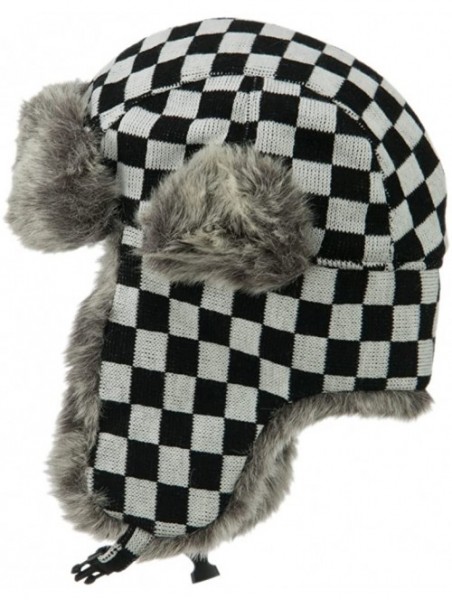 Bomber Hats Jacquard Checkered Trooper Hat - Black - CZ11PN6BEH1 $27.49