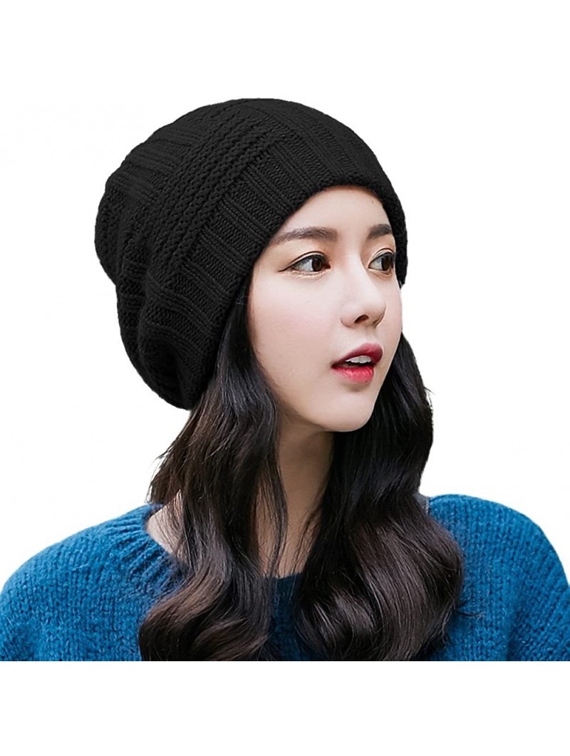 Skullies & Beanies Unisex Thick Wool Knit Baggy Slouchy Beanie Hat Watch Cap for Men Women - 89222_black - C918AQ5XTC8 $17.57