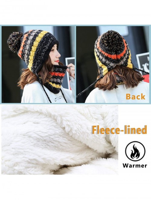 Skullies & Beanies 2 Pcs Knitted Hat Scarf Set for Women Winter Warm Fleece Lined Beanie Hat Earflap Ski Hat with Pompom - Gr...