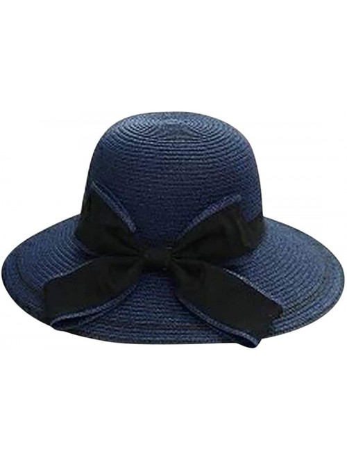 Sun Hats 1 pcs Women Sun Hat Floppy Foldable Ladies Bow Straw Beach Sun Summer Hat Wide Brim Jazz Straw Hats - Hot Pink - CG1...
