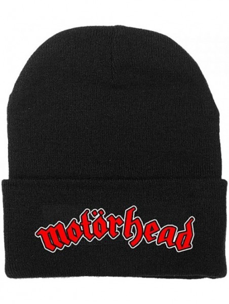 Skullies & Beanies Motorhead Logo Fold Cuff Beanie Knit Hat Cap Black - CD182Y02GIQ $20.63