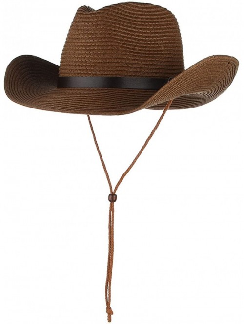 Cowboy Hats Cowboy Hat Western Style Fedora Straw Hat Sun Hat with Chin Strap - Coffee - CW18D8TU9LL $13.36