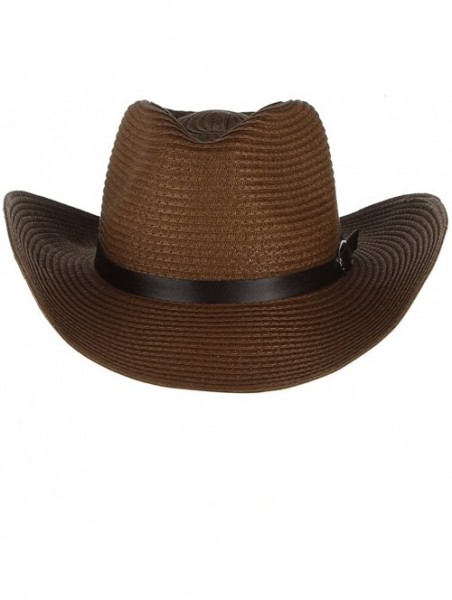 Cowboy Hats Cowboy Hat Western Style Fedora Straw Hat Sun Hat with Chin Strap - Coffee - CW18D8TU9LL $13.36