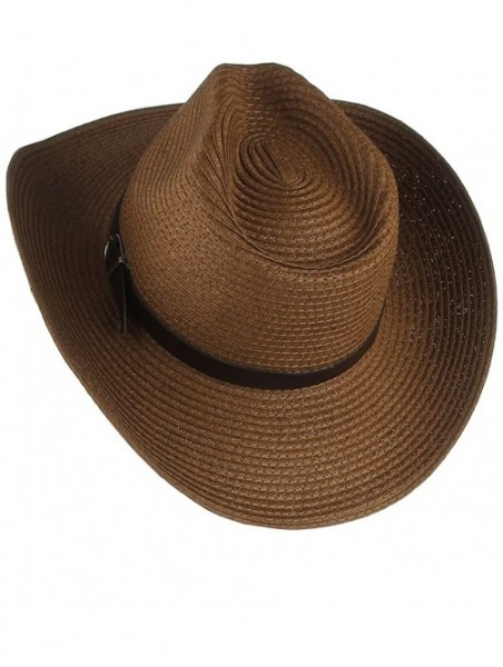 Cowboy Hats Cowboy Hat Western Style Fedora Straw Hat Sun Hat with Chin Strap - Coffee - CW18D8TU9LL $13.36