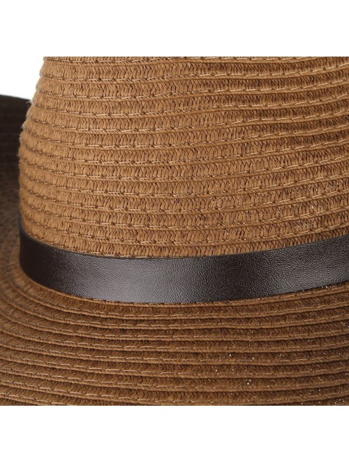 Cowboy Hats Cowboy Hat Western Style Fedora Straw Hat Sun Hat with Chin Strap - Coffee - CW18D8TU9LL $13.36