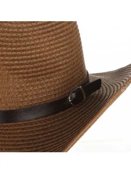 Cowboy Hats Cowboy Hat Western Style Fedora Straw Hat Sun Hat with Chin Strap - Coffee - CW18D8TU9LL $13.36