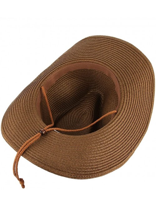 Cowboy Hats Cowboy Hat Western Style Fedora Straw Hat Sun Hat with Chin Strap - Coffee - CW18D8TU9LL $13.36