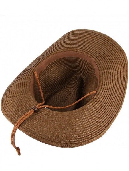 Cowboy Hats Cowboy Hat Western Style Fedora Straw Hat Sun Hat with Chin Strap - Coffee - CW18D8TU9LL $13.36