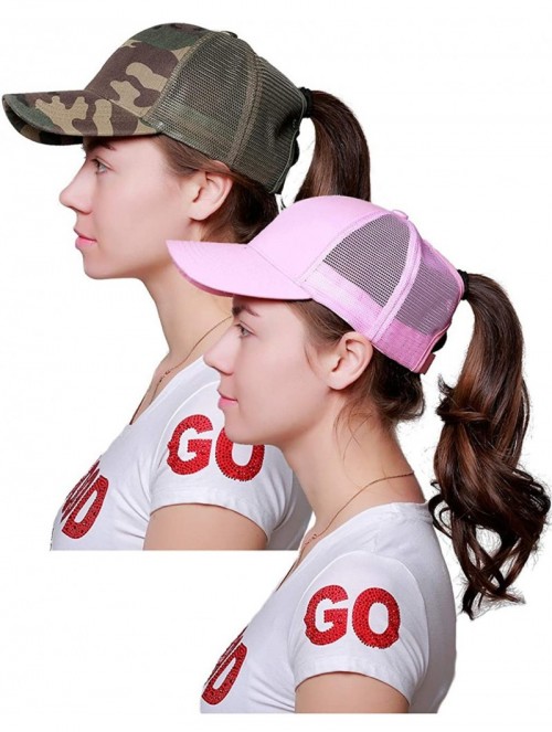 Baseball Caps Ponytail Messy Buns Trucker Ponycaps Plain Baseball Visor Cap Dad Hat - Camouflage Green +Pink - CD18E5GA0HU $1...