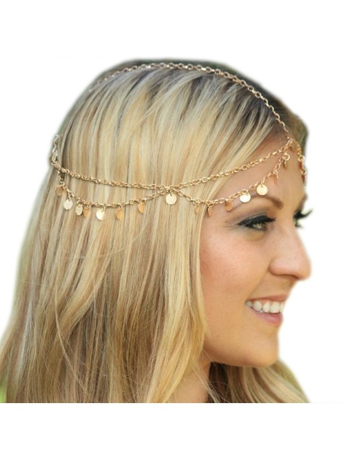 Headbands Grecian Gold Draping Disc Coin Hair Crown Chain Flapper Headband Dress Piece Band Adjustable - C6126JQ8L5V $13.79