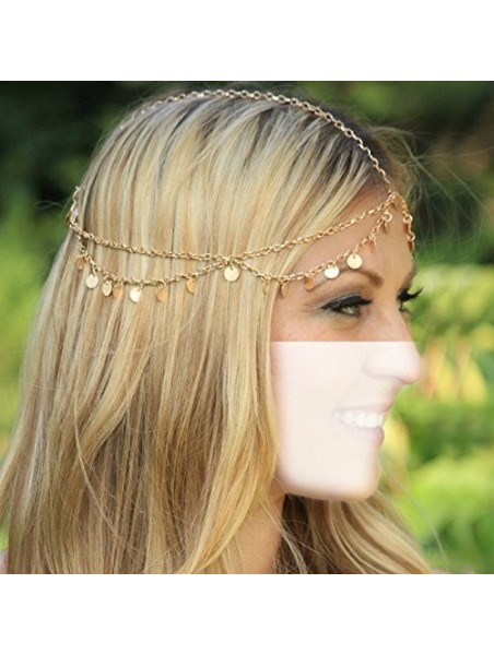 Headbands Grecian Gold Draping Disc Coin Hair Crown Chain Flapper Headband Dress Piece Band Adjustable - C6126JQ8L5V $13.79