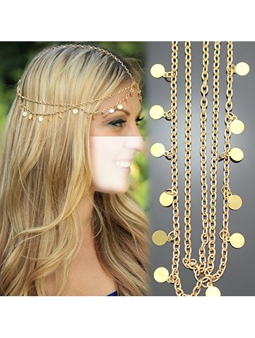 Headbands Grecian Gold Draping Disc Coin Hair Crown Chain Flapper Headband Dress Piece Band Adjustable - C6126JQ8L5V $13.79