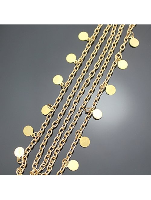 Headbands Grecian Gold Draping Disc Coin Hair Crown Chain Flapper Headband Dress Piece Band Adjustable - C6126JQ8L5V $13.79