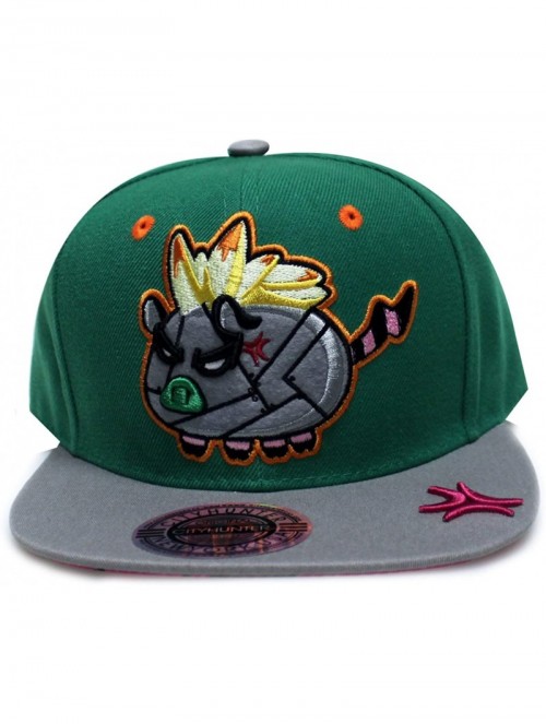 Baseball Caps Mad Robot Pig Character Snapback Caps - Kelly Green/Light Grey - CG124M1102B $20.66