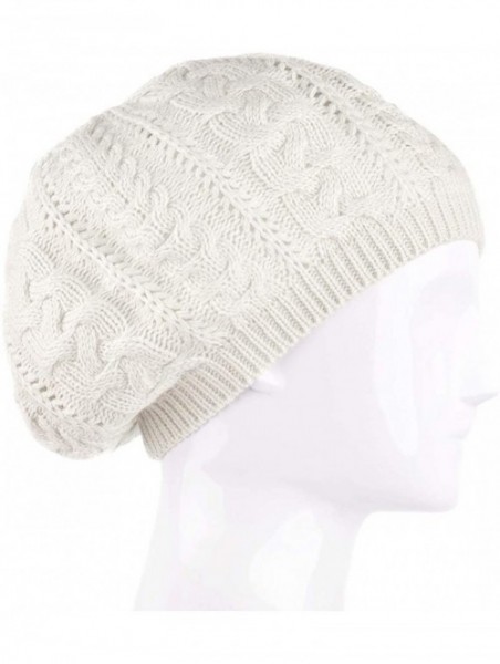 Skullies & Beanies Soft Lightweight Crochet Beret for Women Solid Color Beret Hat - One Size Slouchy Beanie - Off White - C01...