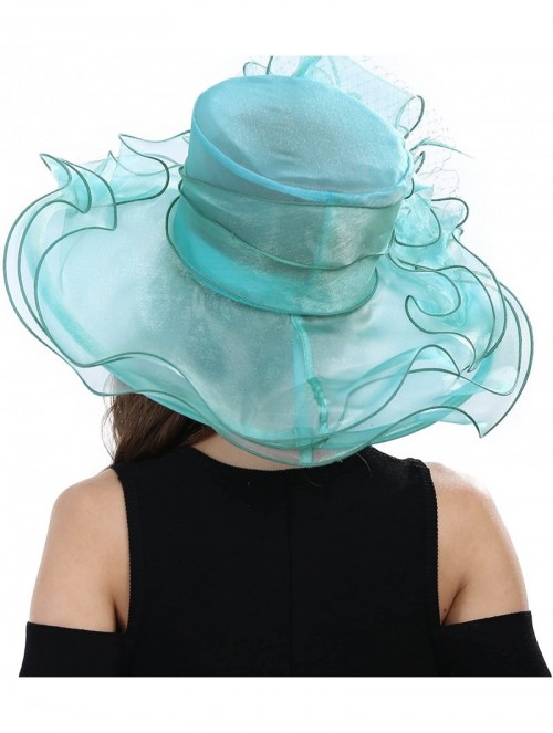 Sun Hats Women's Feathers Floral Fascinating Kentucky Church Wedding Party Floppy Hat - Turquoise - C217YSER09T $34.06