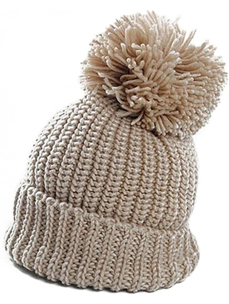 Skullies & Beanies Warm Cuffed Baggy Winter Beanie Knit Crochet Ski Women Lady Hat Cap - Beige - C411OOKS6NH $10.88