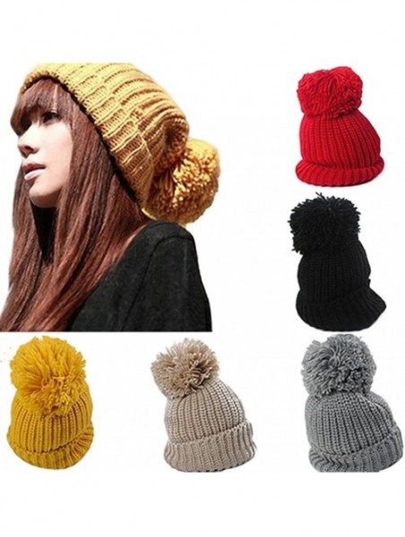 Skullies & Beanies Warm Cuffed Baggy Winter Beanie Knit Crochet Ski Women Lady Hat Cap - Beige - C411OOKS6NH $10.88