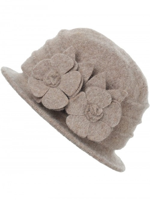 Bucket Hats Womens Winter Warm Wool Cloche Bucket Hat Slouch Wrinkled Beanie Cap with Flower - 2 Style-khaki - CW1845GCY95 $1...